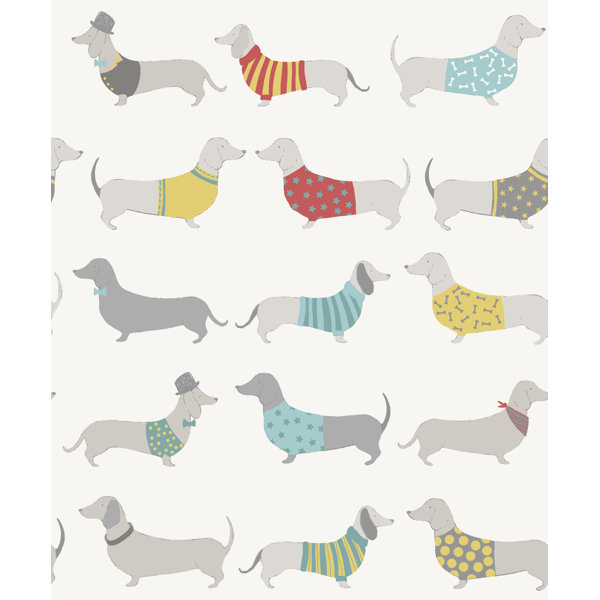 17 Stories Elta Silly Sausage Dogs 10.05m x 53cm Matte Wallpaper Roll
